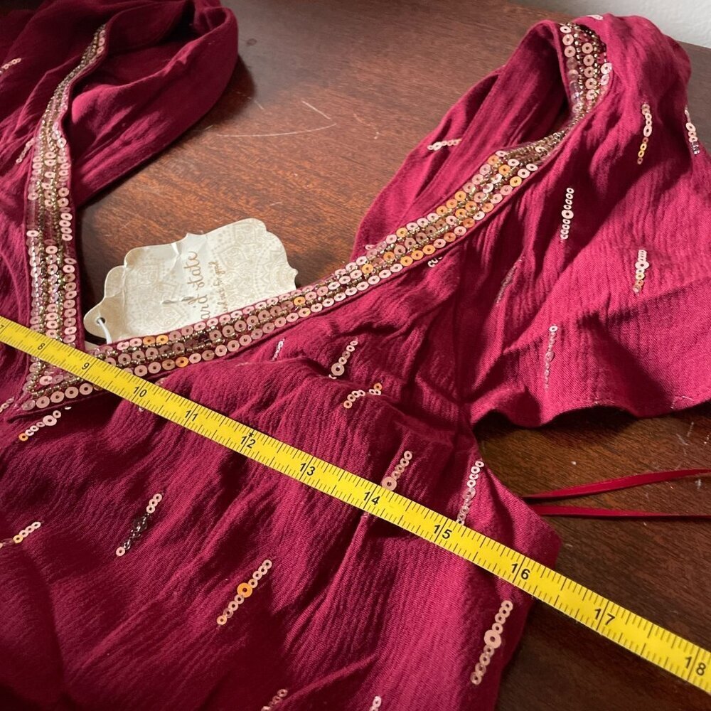 NWT Altar'd State Deenie Boho Burgundy Mini Dress SZ M Gold Sequin Whimsigoth - Picture 9 of 13